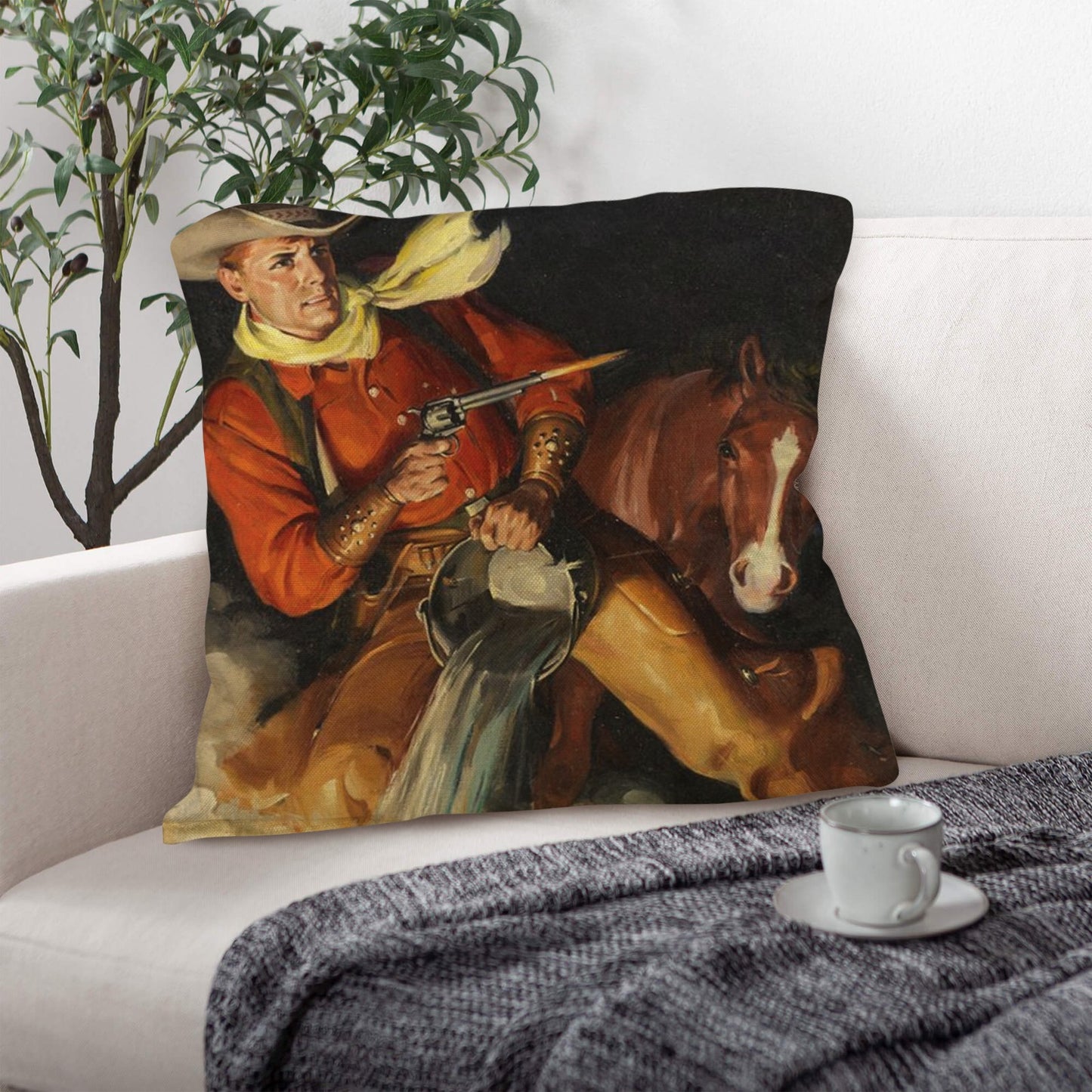 Vintage Cowboy Throw Pillow Case 18x18inch Made in America