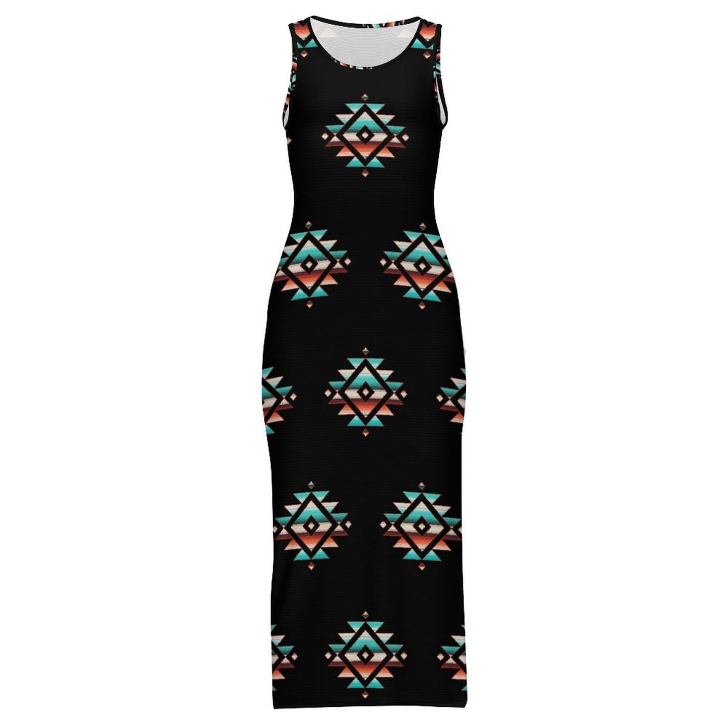 Southwestern Aztec Sleeveless Bodycon Side Slit Western Maxi Dress