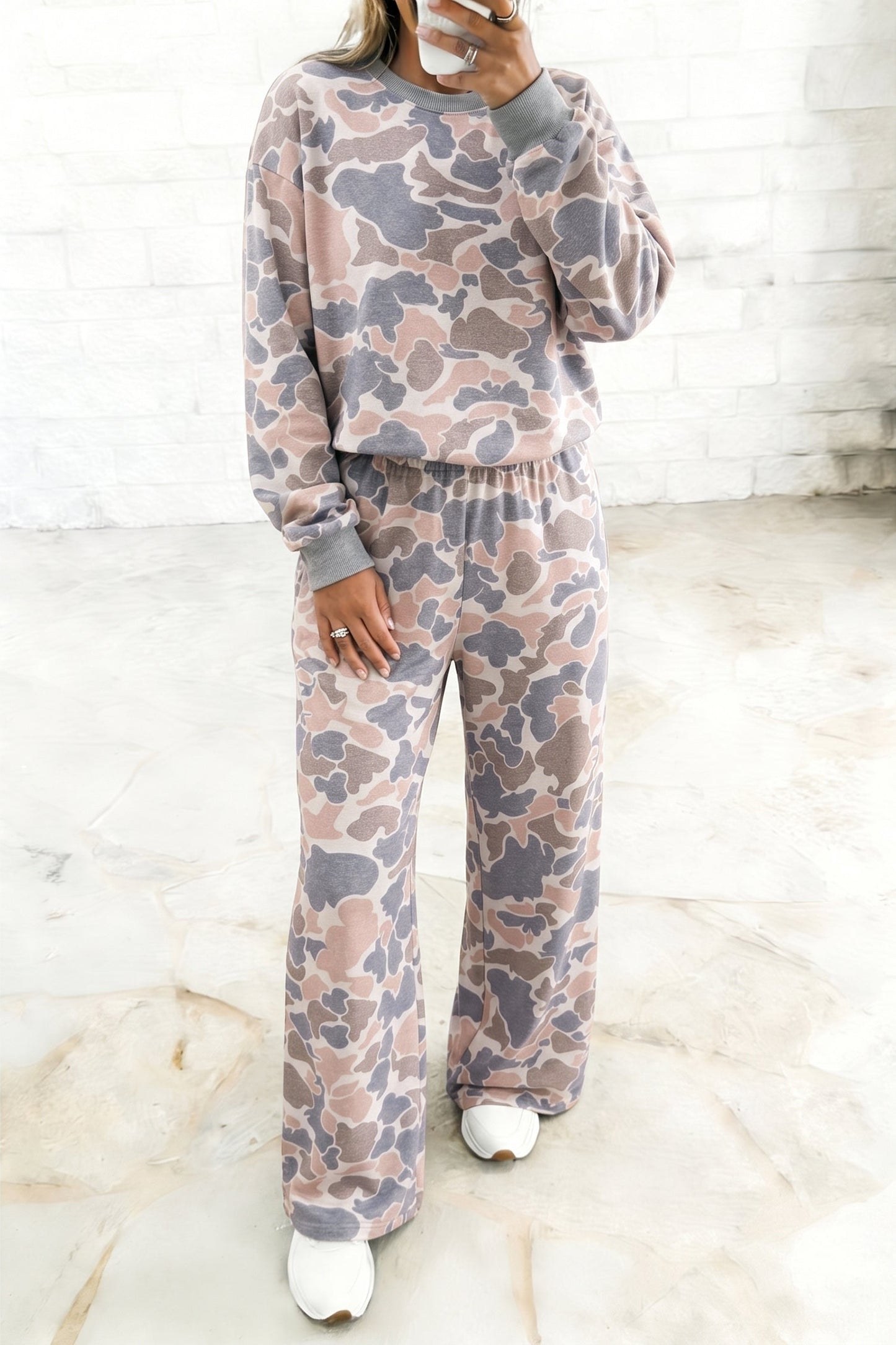 Camo Long Sleeve Top & Loose Pants Set