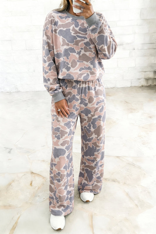 Camo Long Sleeve Top & Loose Pants Set