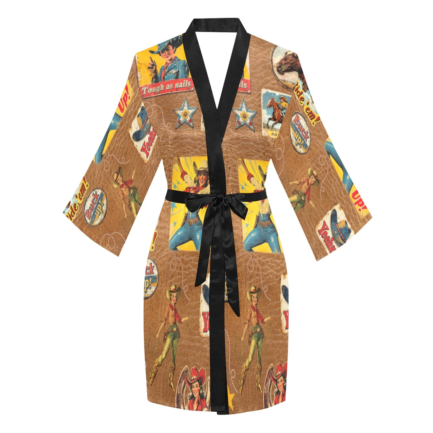 Vintage Cowgirl Collage Kimono Satin Robe