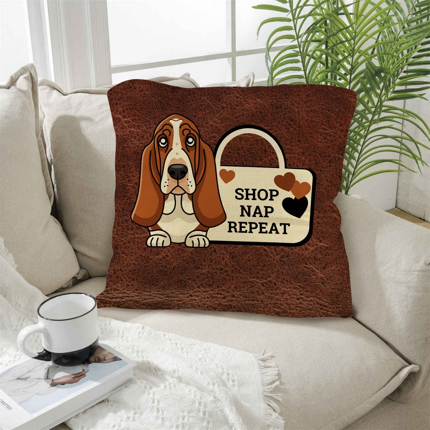 Baha Ranch Basset Hound Shop Nap Repeat Pillow Case Made in America
