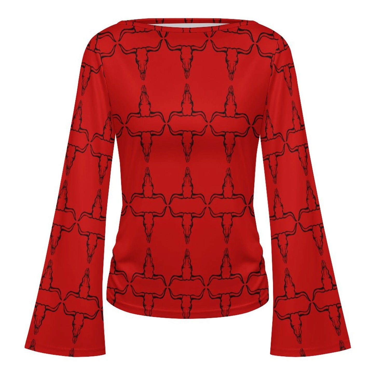 Baha Ranch Red Longhorn Flare Sleeve Top