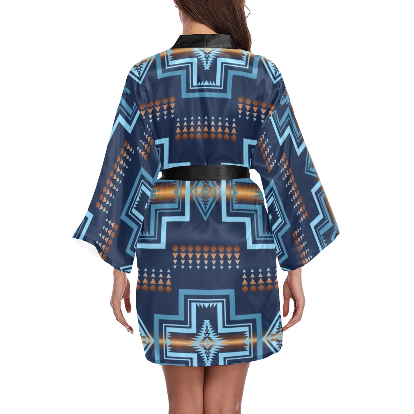 Navy Aztec Satin Kimono Robe