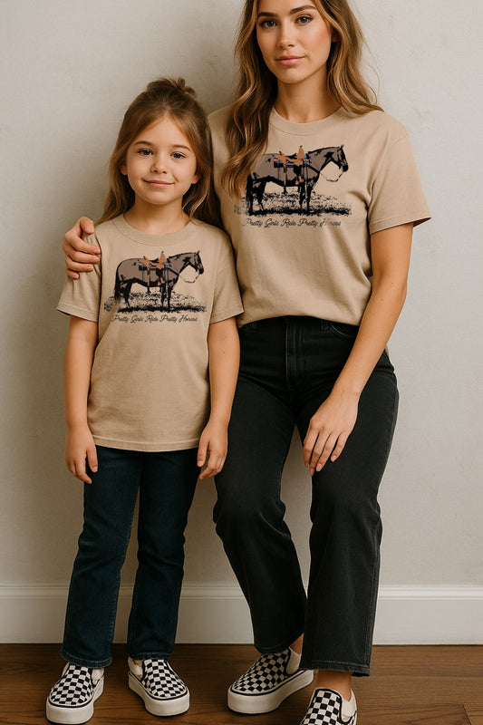 Pretty Girls Ride Pretty Horses Kids–Adult Sizes Shirt – Graphic Tee, Long Sleeve & Crewneck