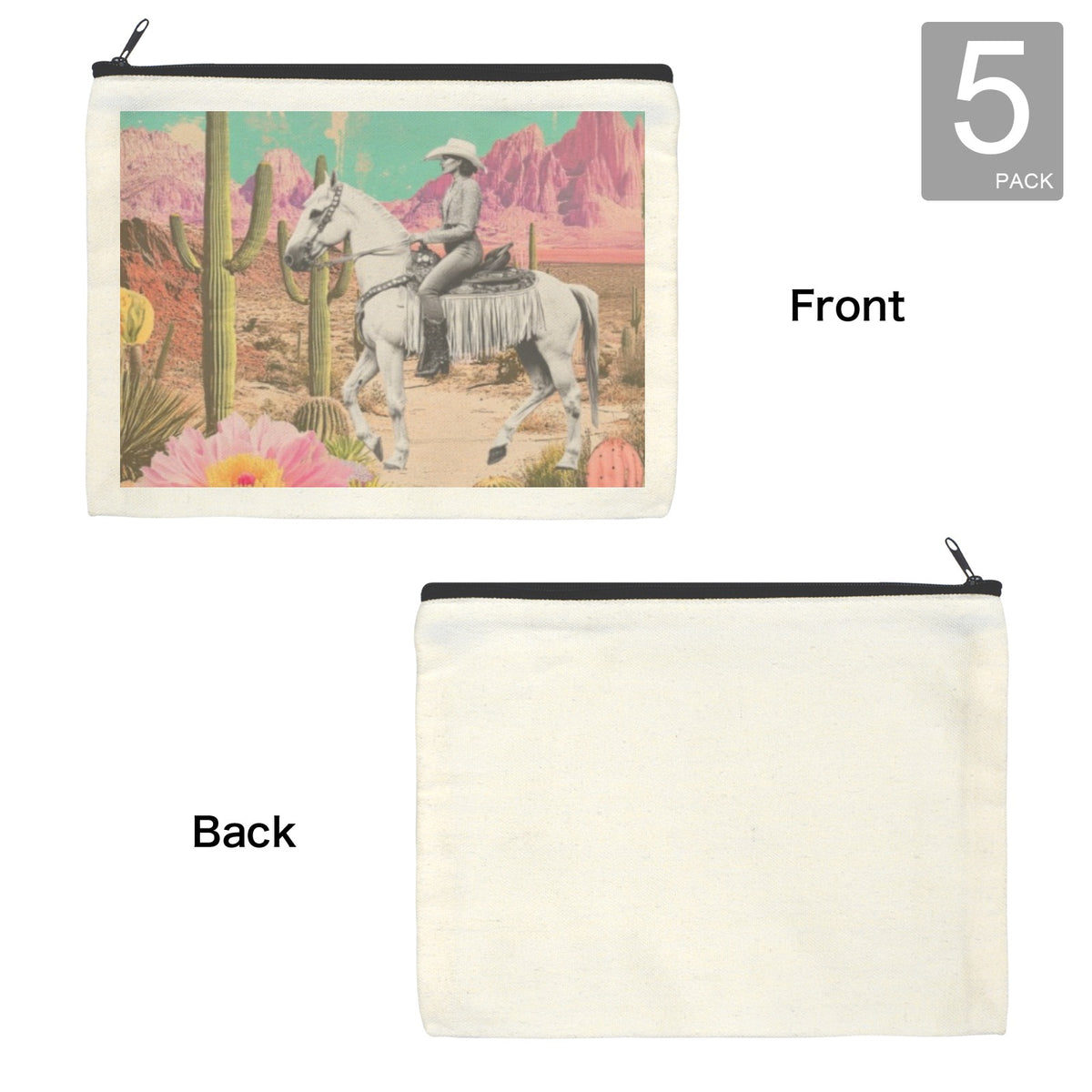 Cowgirl Pack of 5 bags Cosmetic Bag Desert Cowgirl Made in America