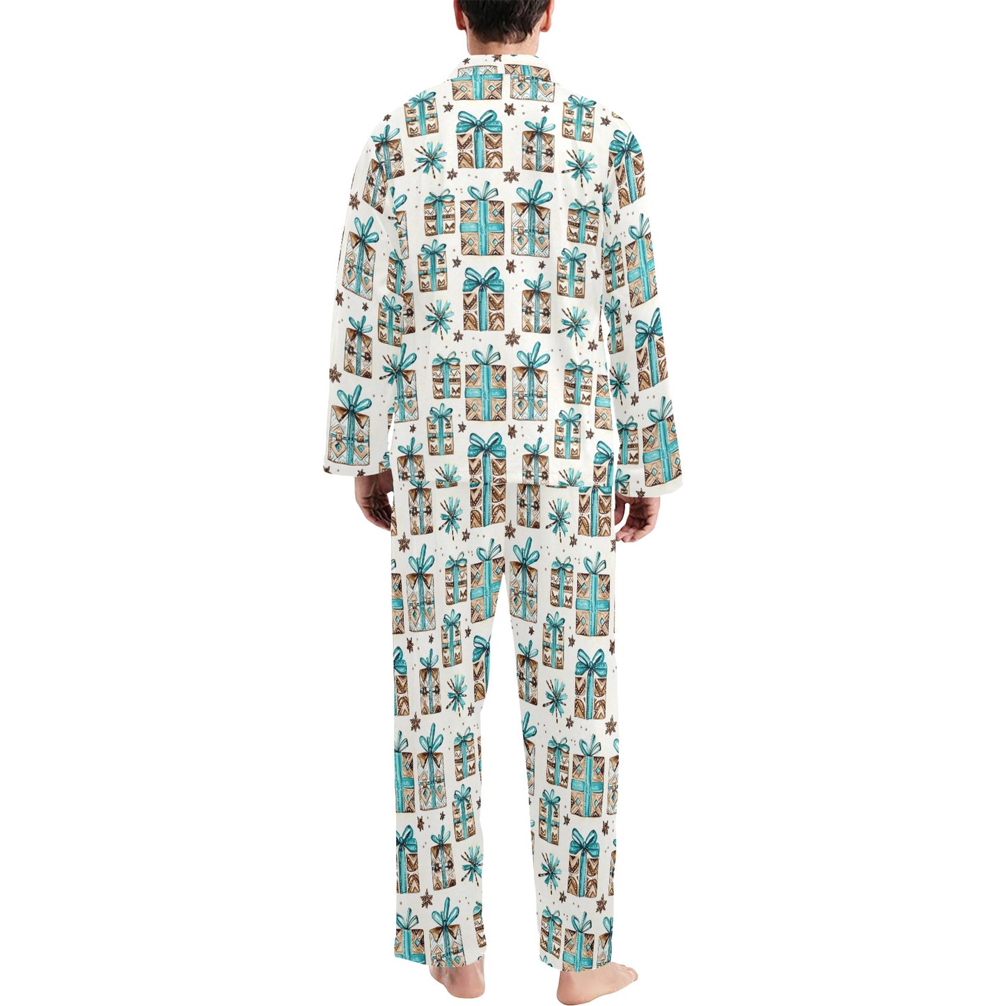 Turquoise Christmas Presents Men's Western Pajamas