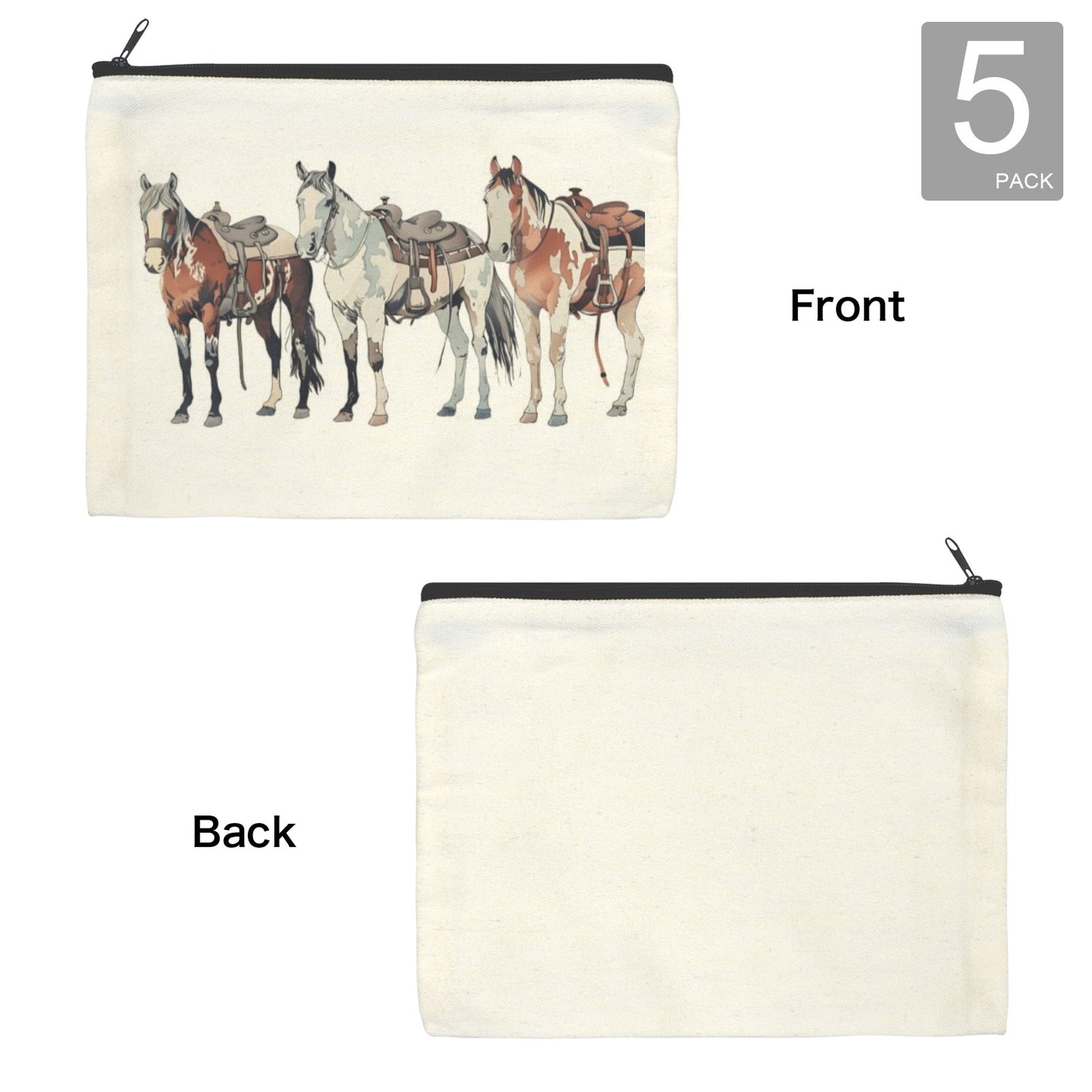 Painted Ranch Horses Cosmetic Bag Pack of 5 Made in America
