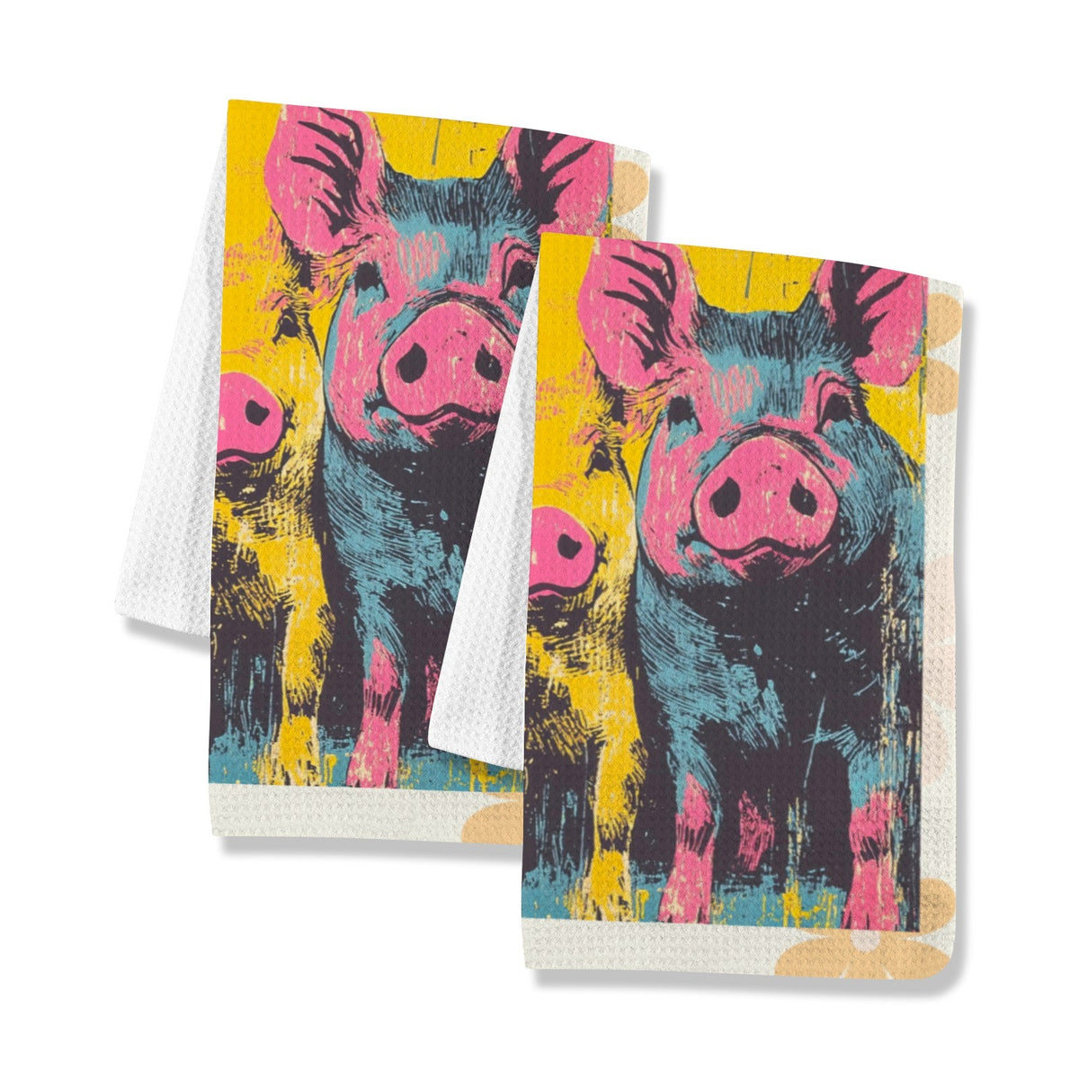Baha Ranch Groovy Pigs  Set of 2 (same) Kitchen Towels Made in America