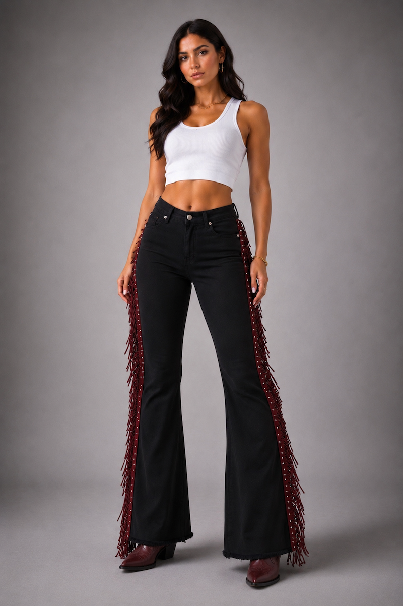 GJG Texas Sun Bell Bottom Jean Black/Burgundy