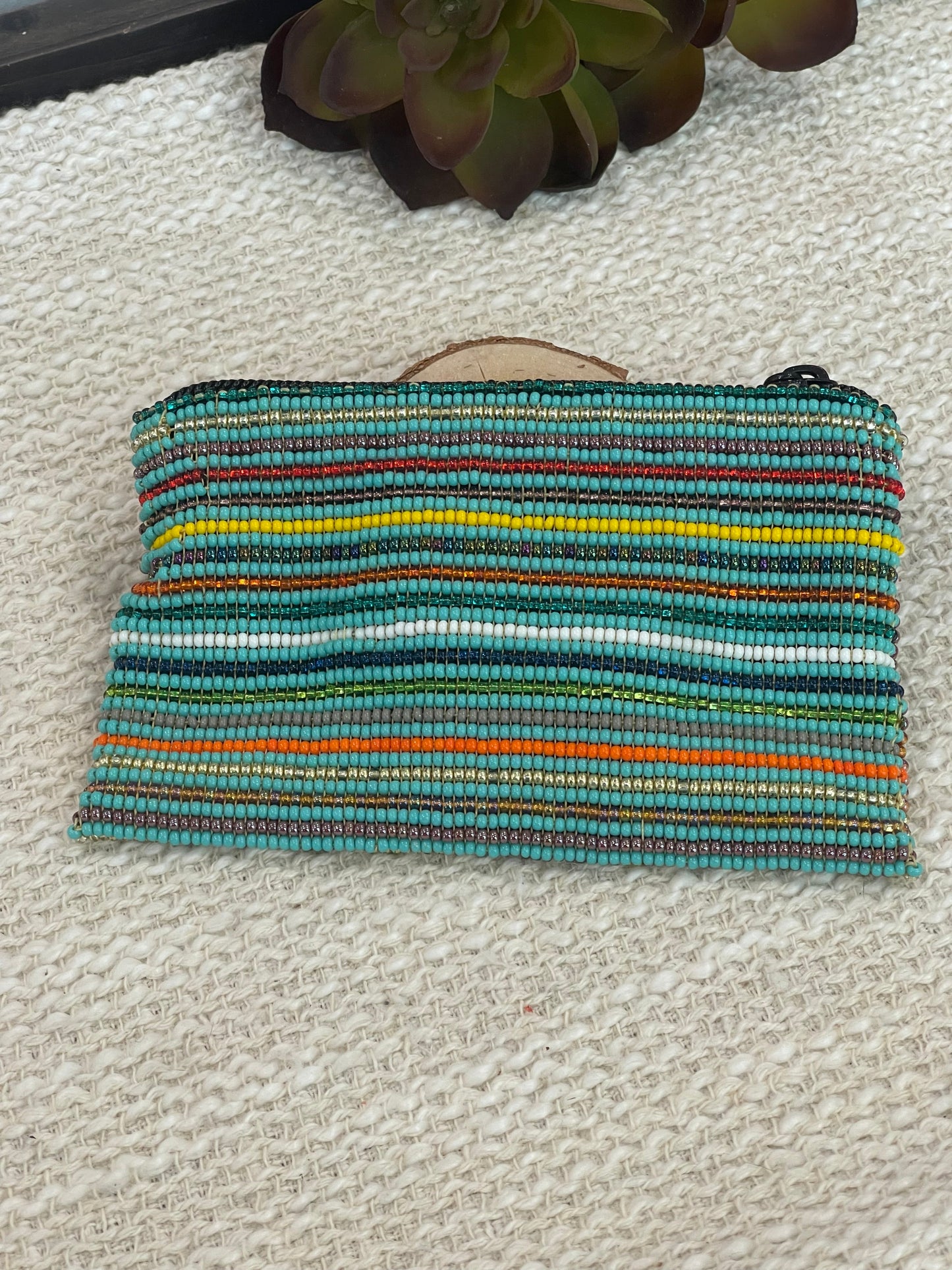 Handmade Beaded Saguaro Desert Coin Purse Dark