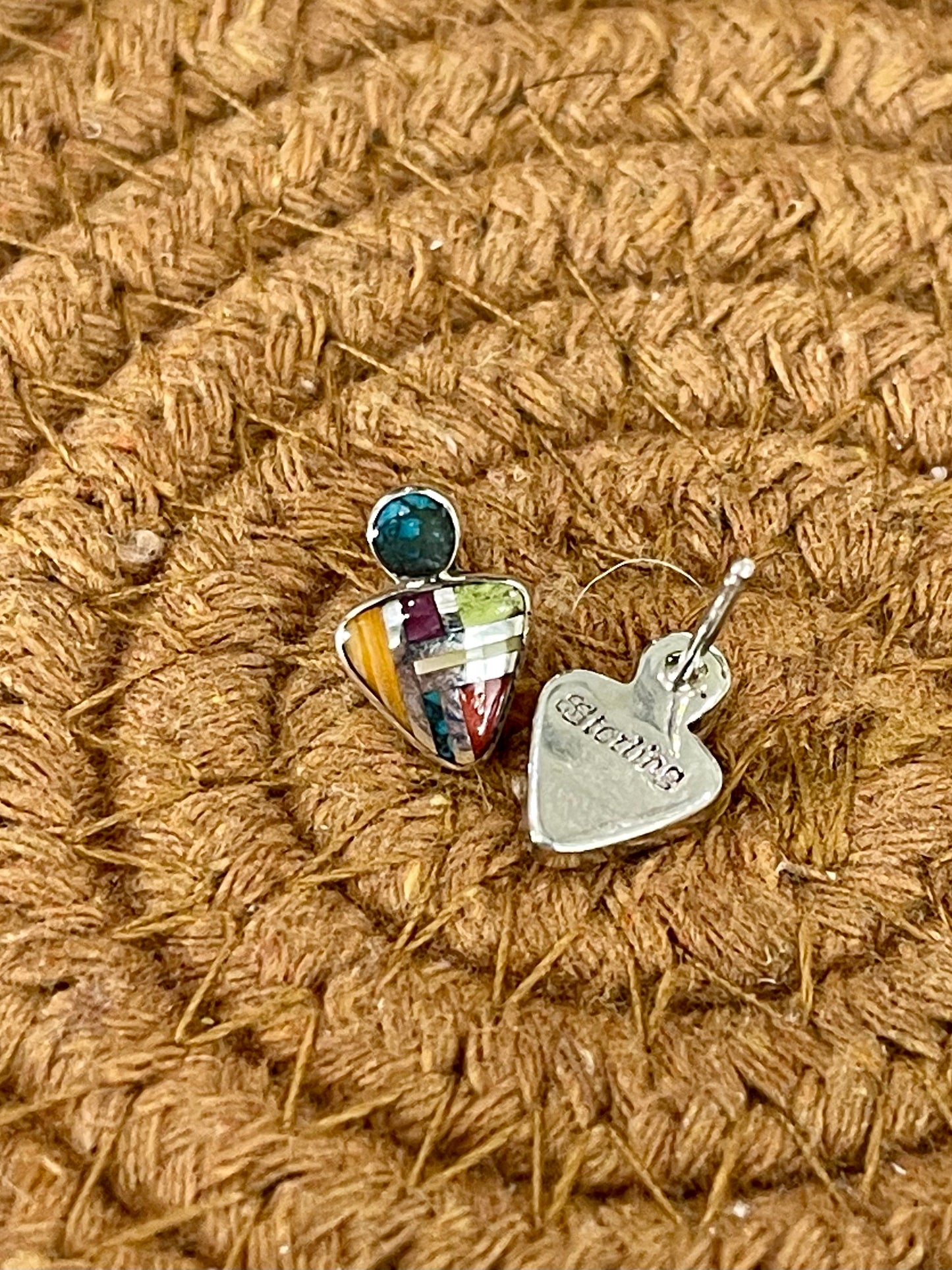 Beautiful Handmade Sterling Silver & Multi Stone Inlay Post Earrings