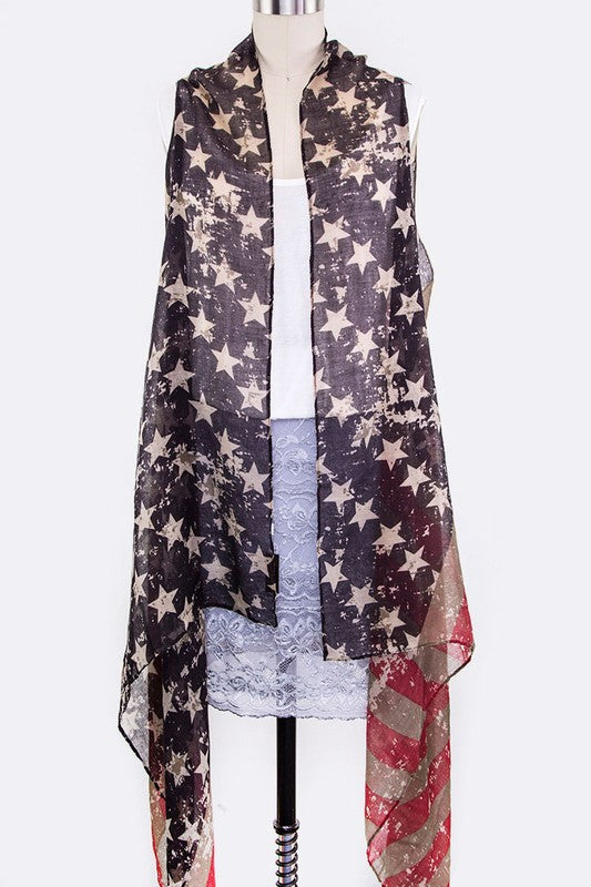 Vintage American Flag Festival Sleeveless Cardigan Vest
