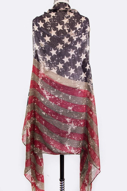 Vintage American Flag Sleeveless Cardigans Vest Duster