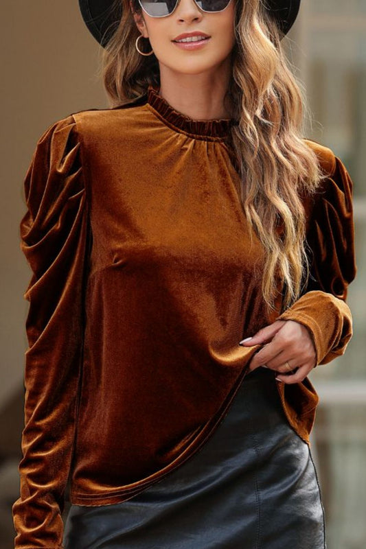 Velvet Puff Sleeve Blouse