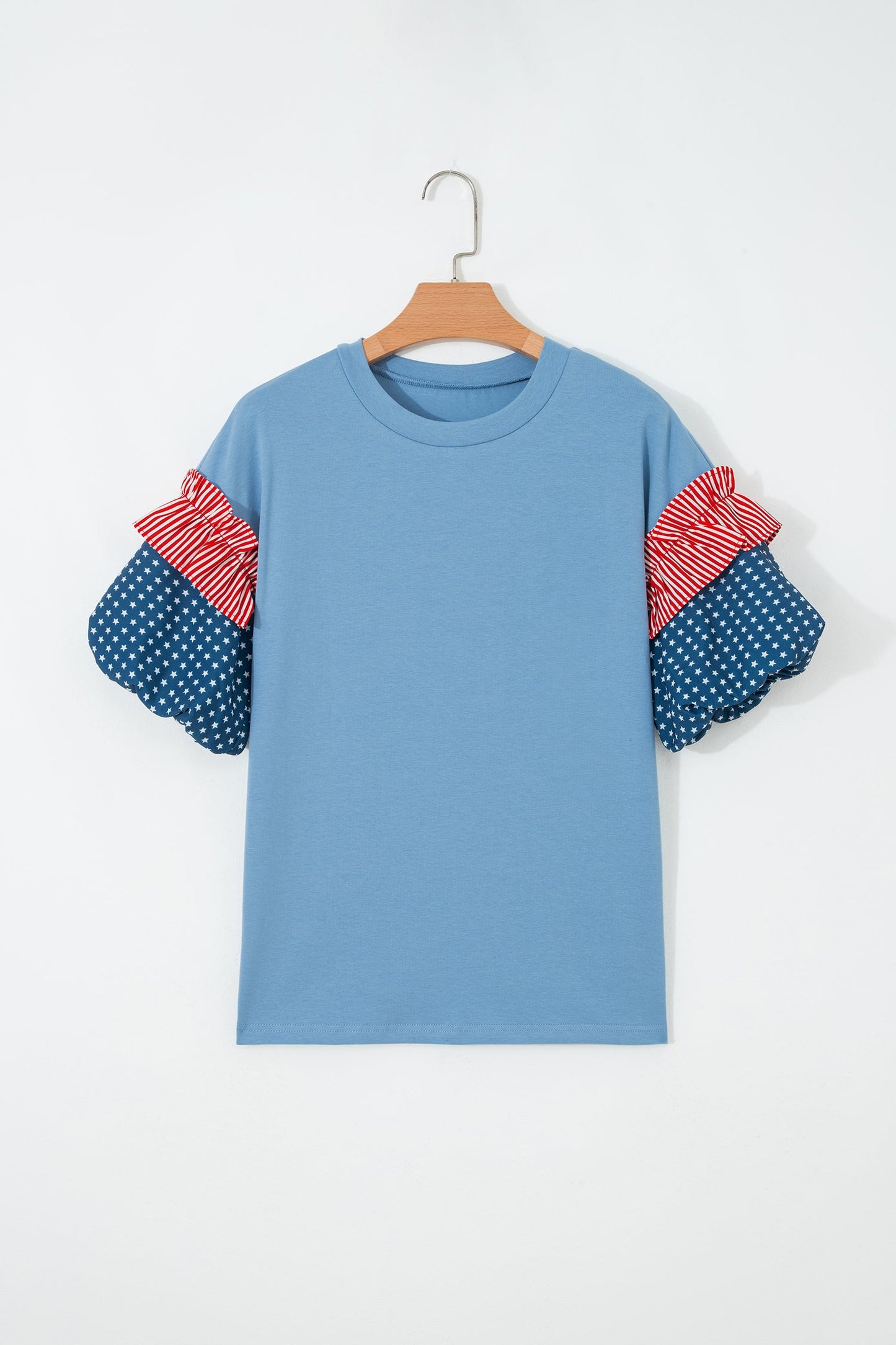 Stars & Stripe Patchwork Short Puff Sleeve Top choice of colors