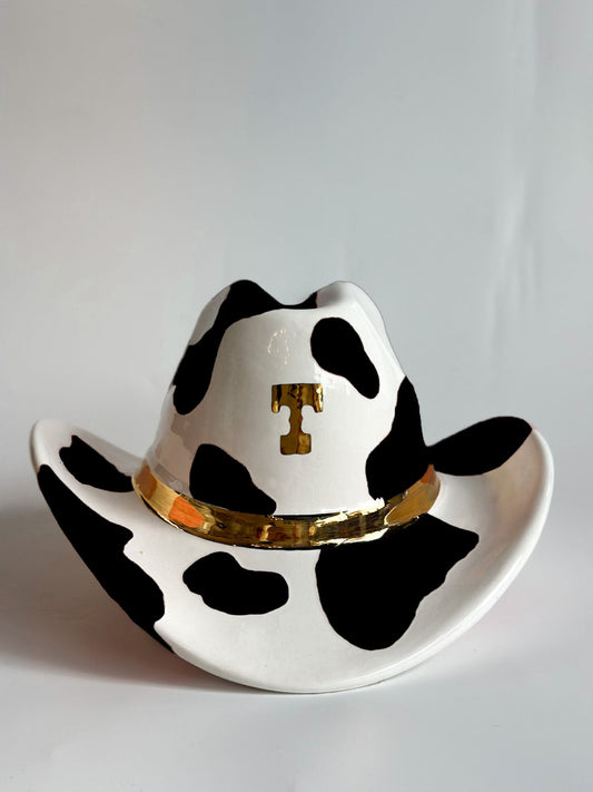 Monogrammed Ceramic Cow Print Cowboy Hat choice of colors