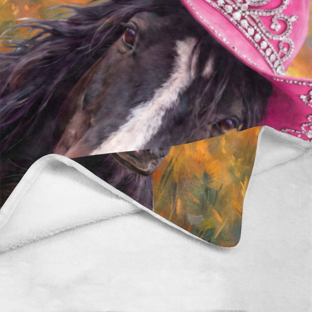 Rhinestone Cowgirl Horse Ultra Soft Minky FleeceThrow Blanket 60" x 80" Made in America