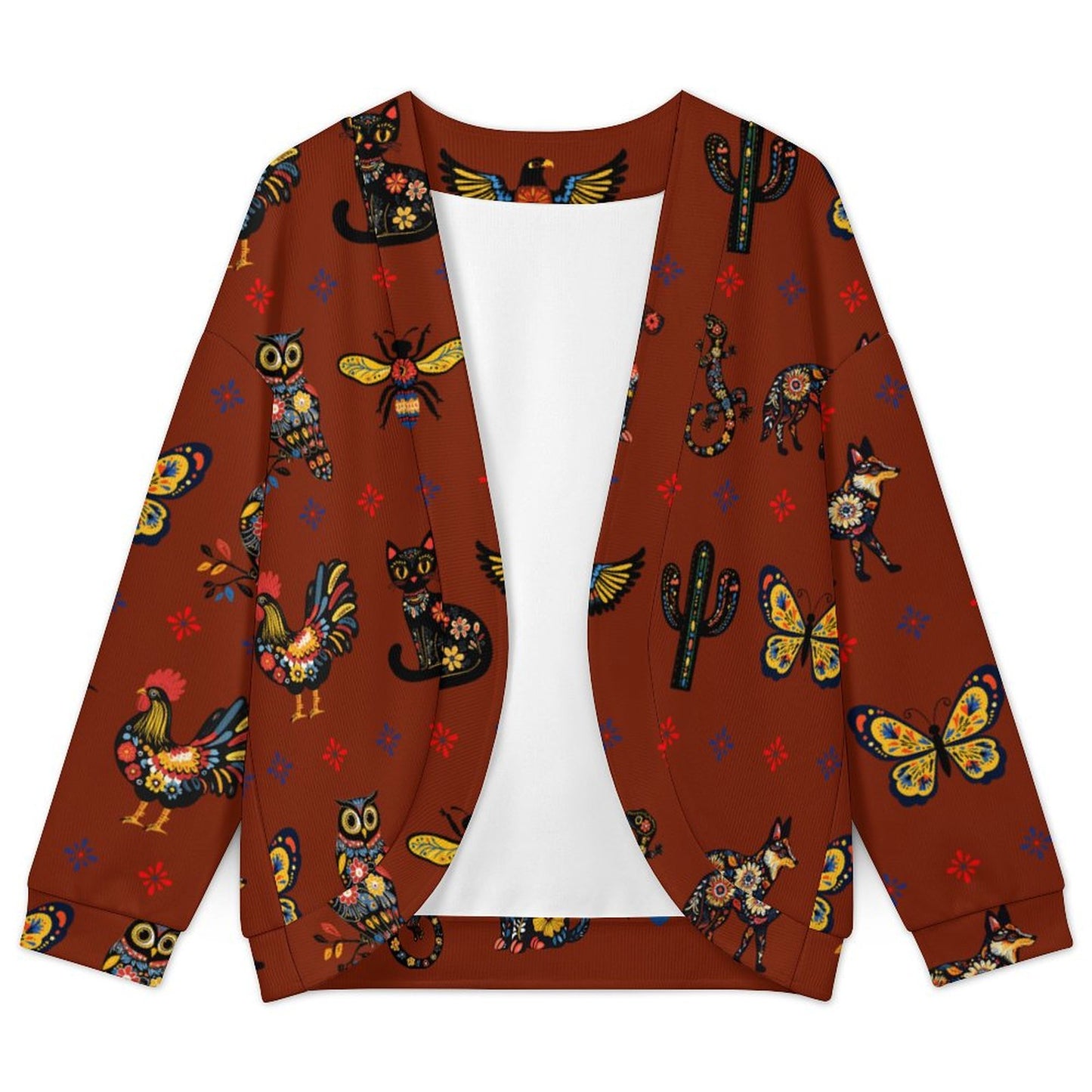 Colores de Mexico Talavera Floral Animals Drop Shoulder Cardigan