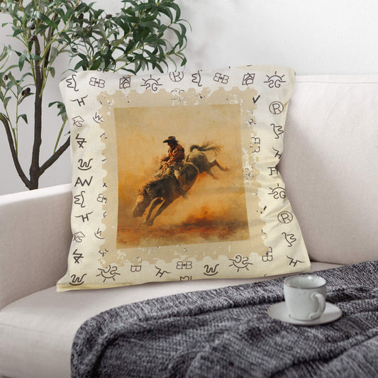 Baha Ranch Vintage Rodeo Stamp Throw Pillow Made in America