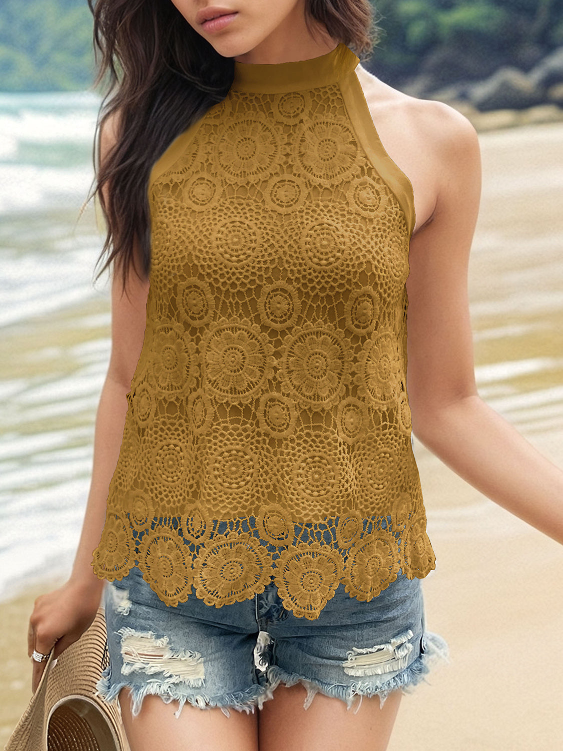 Lace Tied Mock Neck Tank - choice of colors