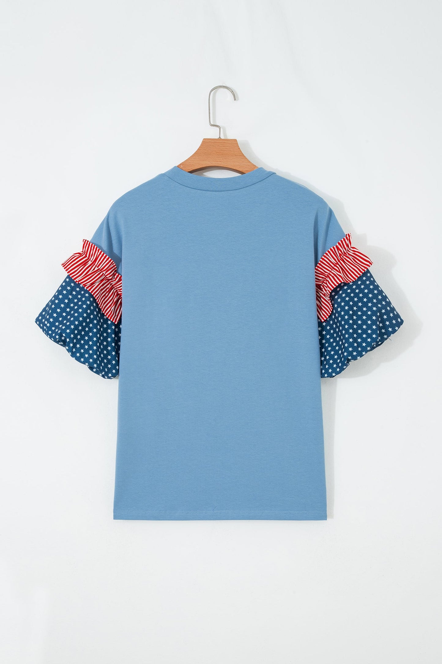 Stars & Stripe Patchwork Short Puff Sleeve Top choice of colors