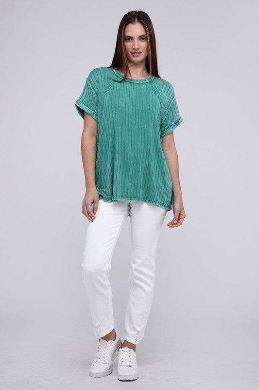 Ribbed Raglan Dolman Sleeve Boat-Neck Top choice of colors