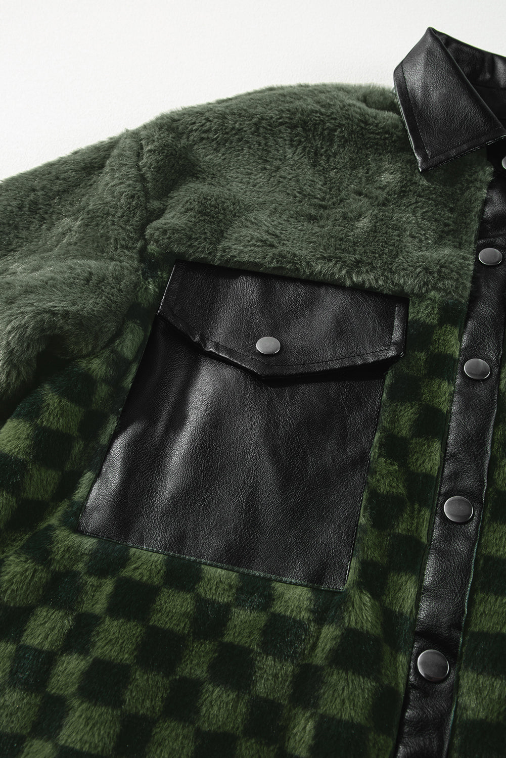 Teddy Bear Fuzzy Checkered Snap Down Jacket