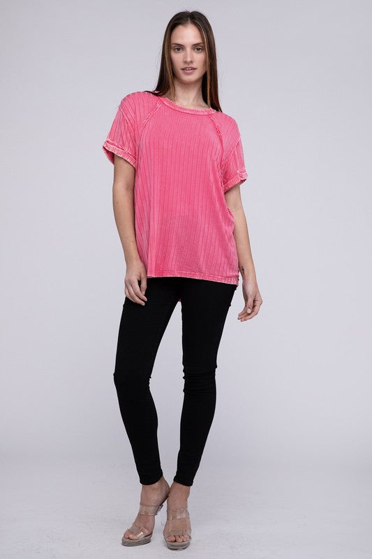 Ribbed Raglan Dolman Sleeve Boat-Neck Top choice of colors