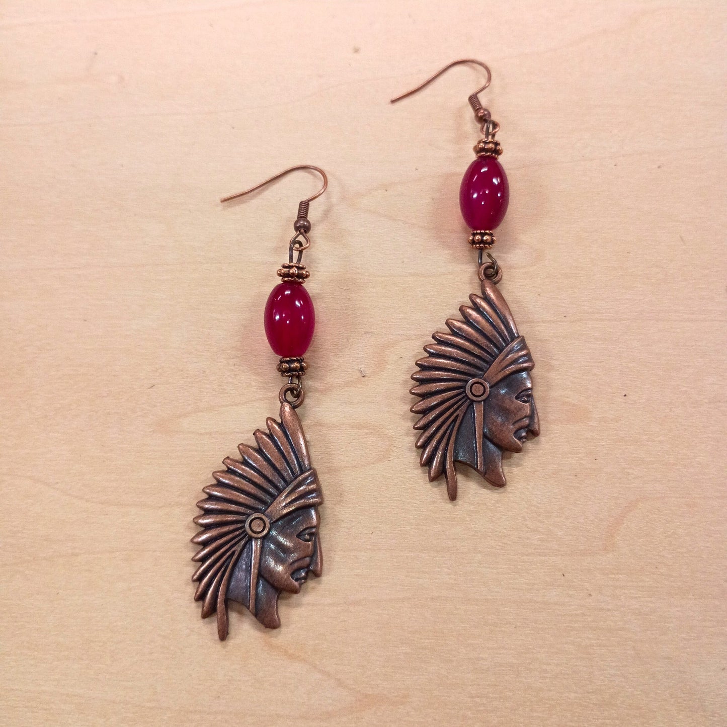 The Jewelry Junkie **Natural Pink Jade Earrings w/ Copper Indian Accent 225t