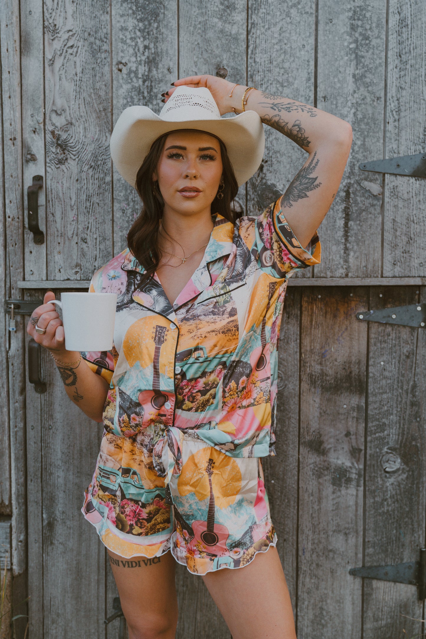 Baha Ranch Retro Pop Western Satin Pajama Set