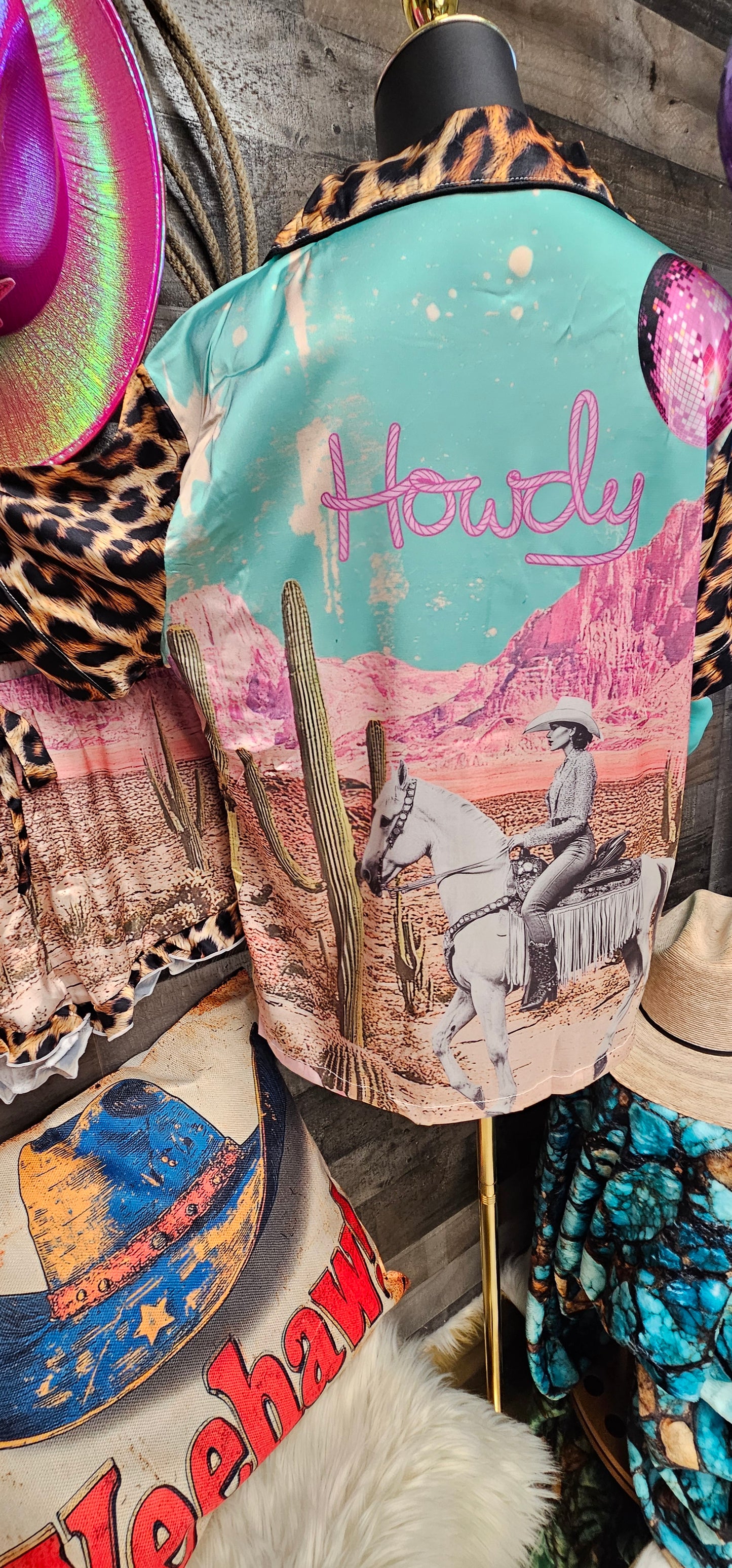 Baha Ranch Retro Pop Western Howdy Desert Cowgirl Satin Pajamas