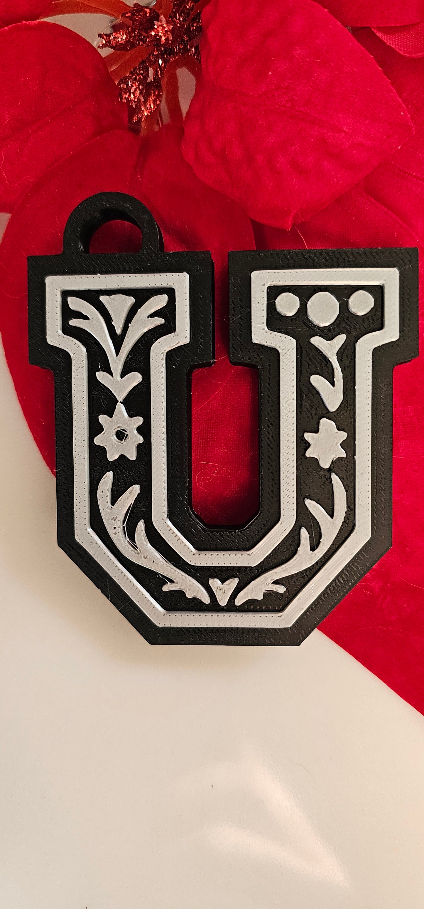 3D Print Tooled Leather Look Initial Fringe Keychain Purse Charm Choice of Colors