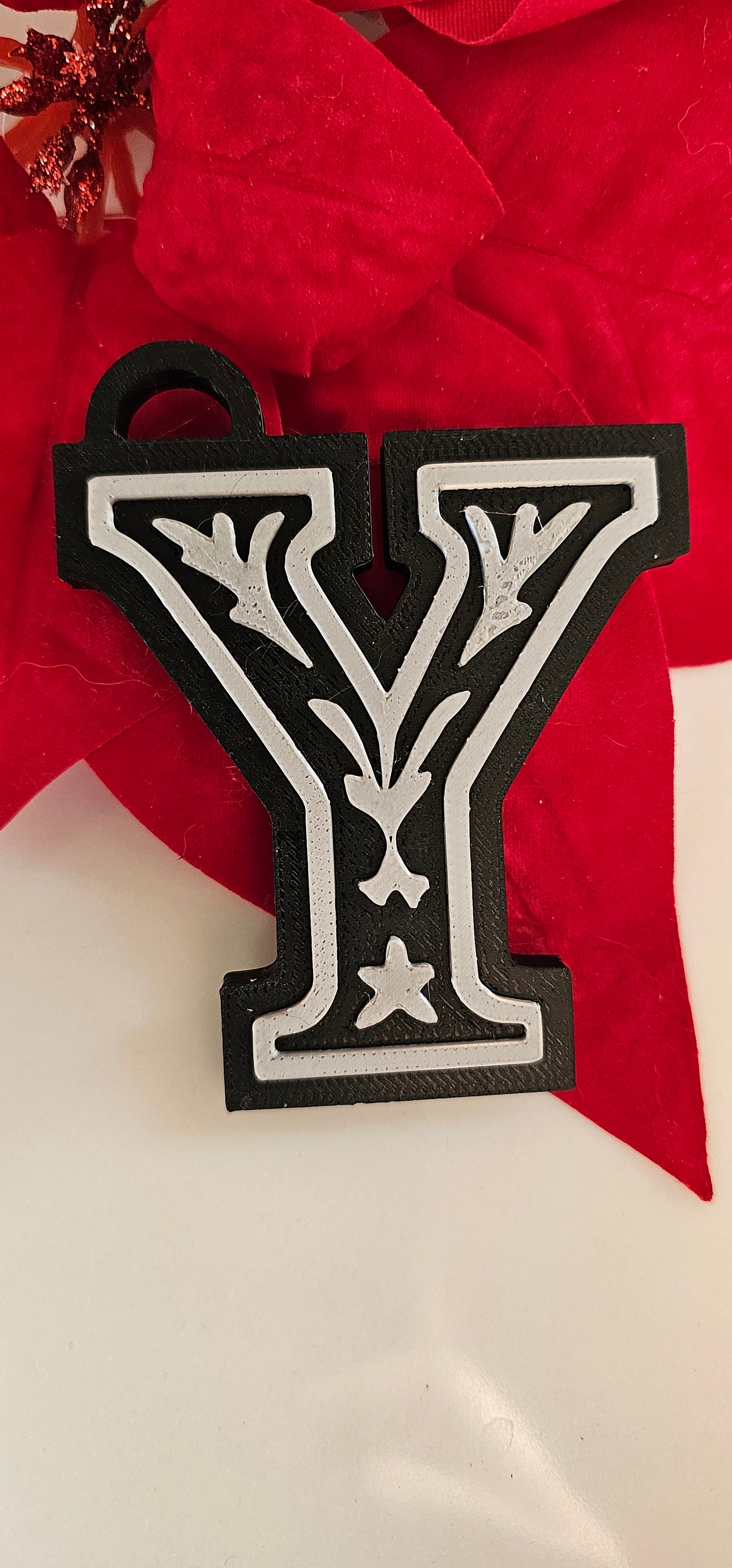 3D Print Tooled Leather Look Initial Fringe Keychain Purse Charm Choice of Colors