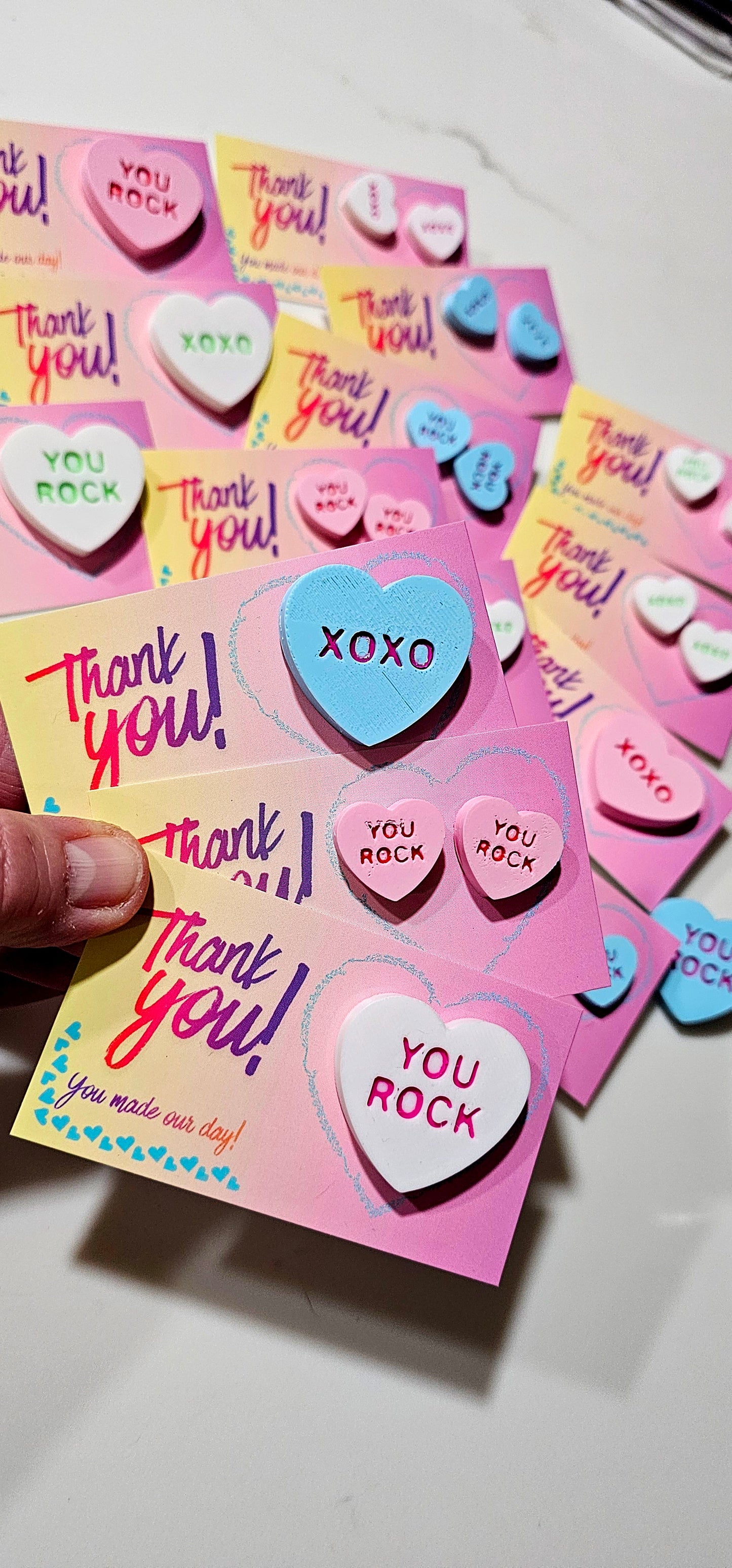 Bag of 25 -Boutique 3d Printed Package Inserts  Candy Message Heart Pins or Earrings Made in America