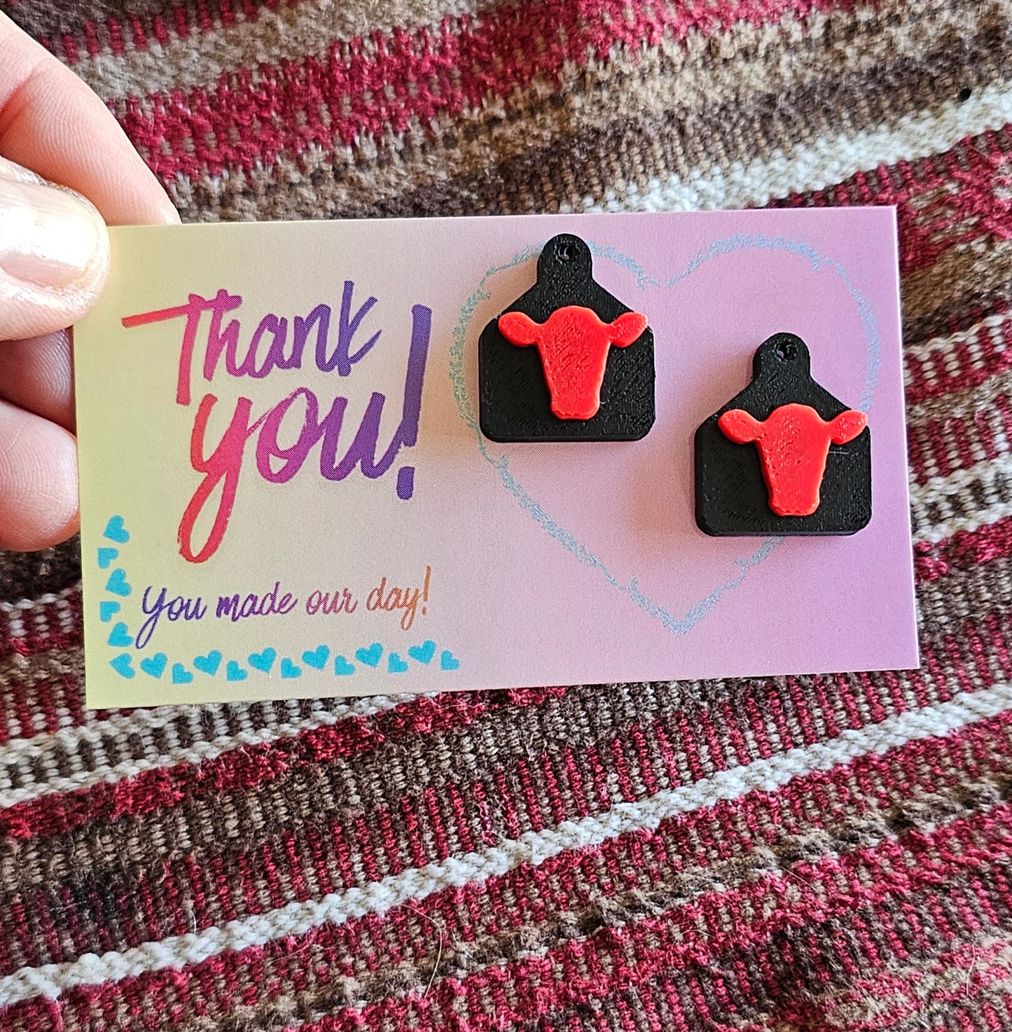 Bag of 25 -Boutique 3d Printed Package Inserts Cattle Tag Earrings Made in America