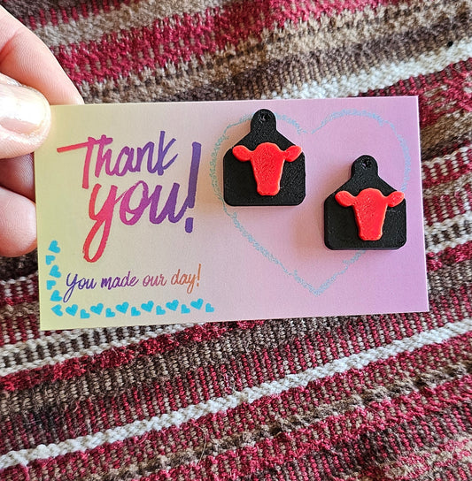 Bag of 25 -Boutique 3d Printed Package Inserts Cattle Tag Earrings Made in America