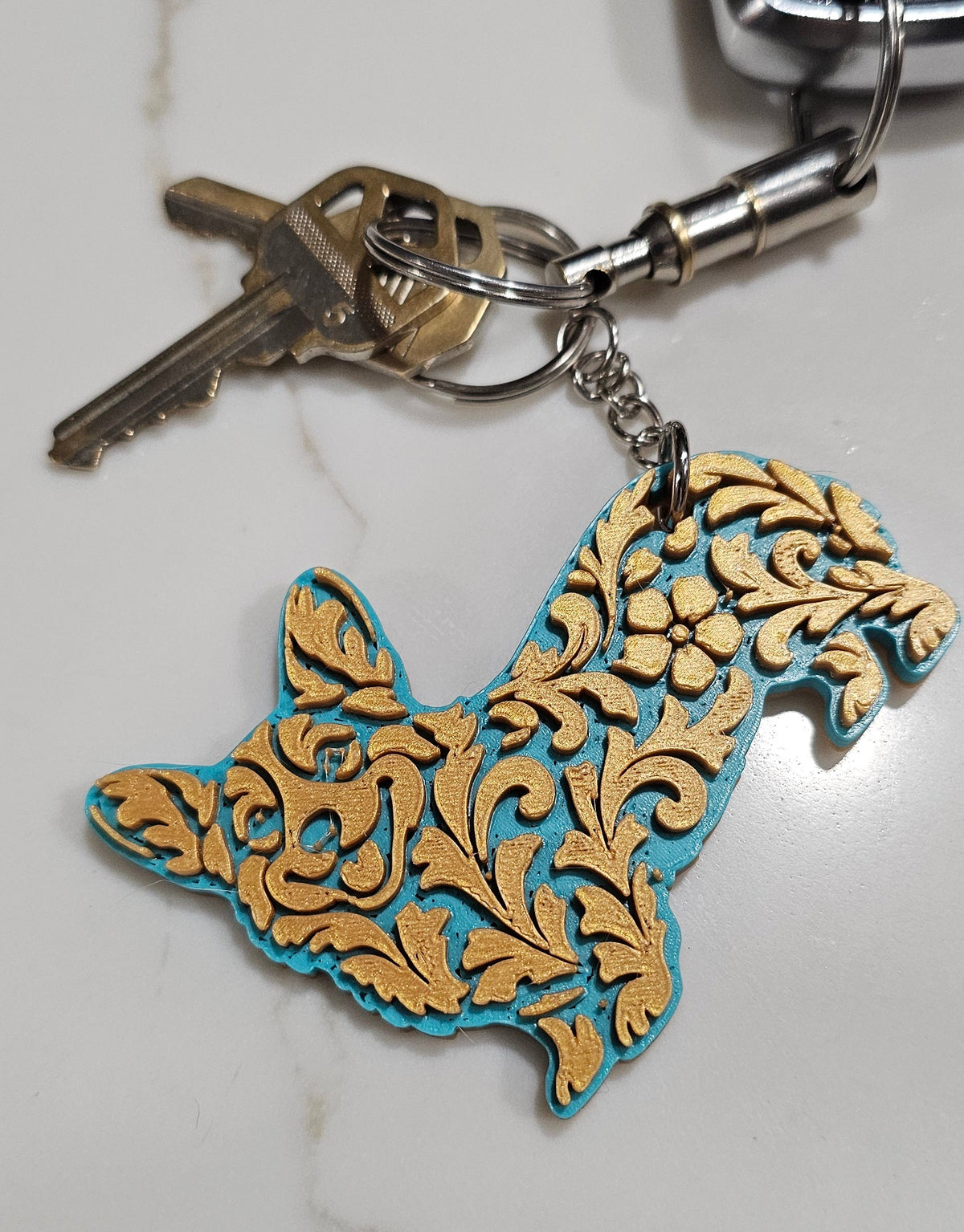 3D Print Corgi Dog Tooled Keychain Made in America