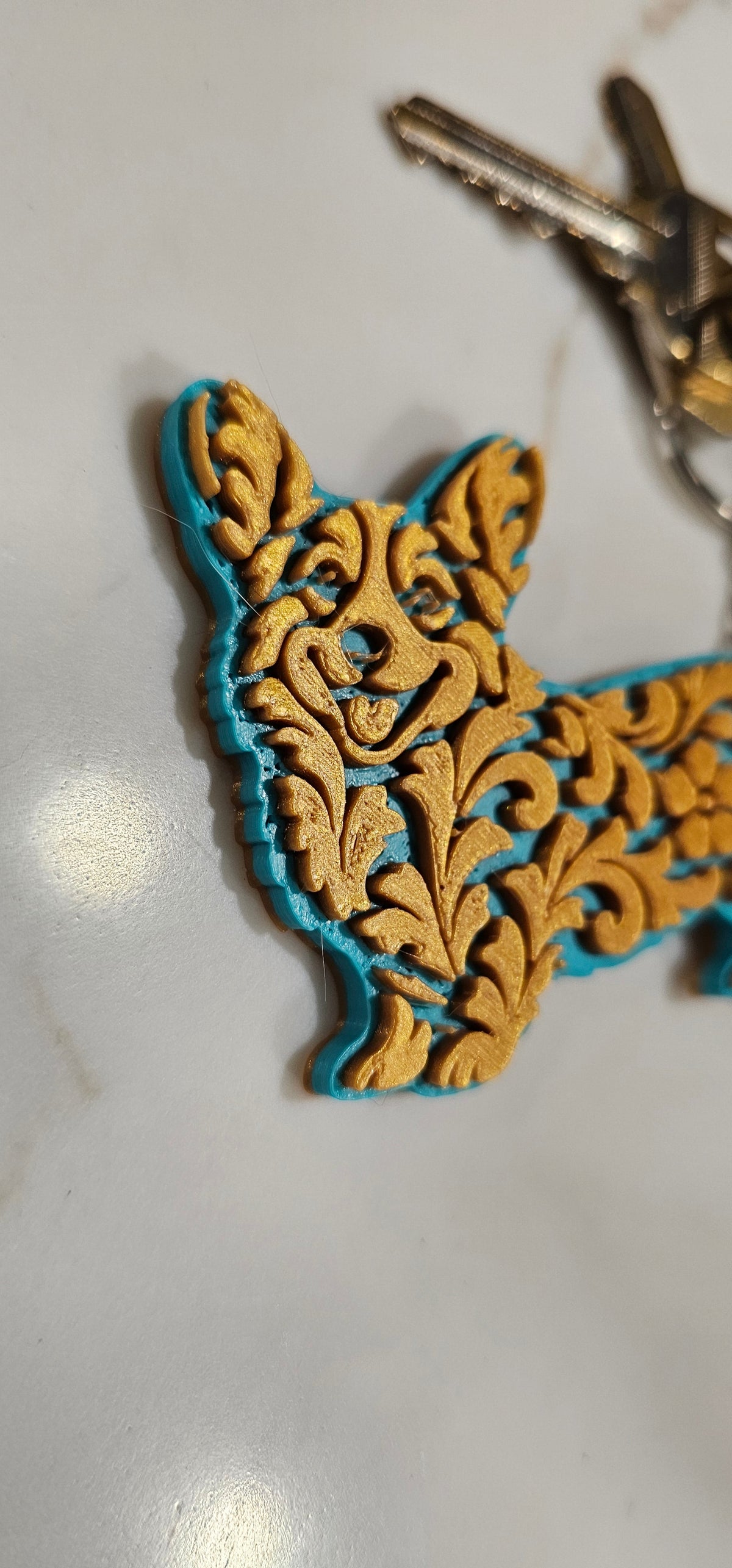 3D Print Corgi Dog Tooled Keychain Made in America