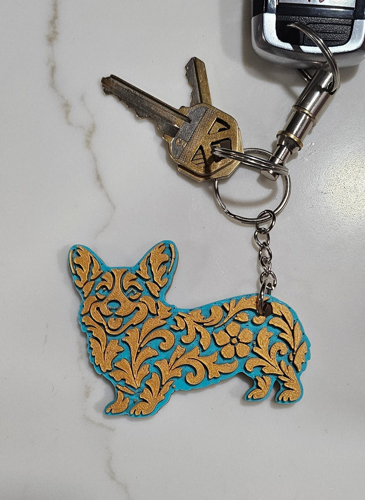 3D Print Corgi Dog Tooled Keychain Made in America