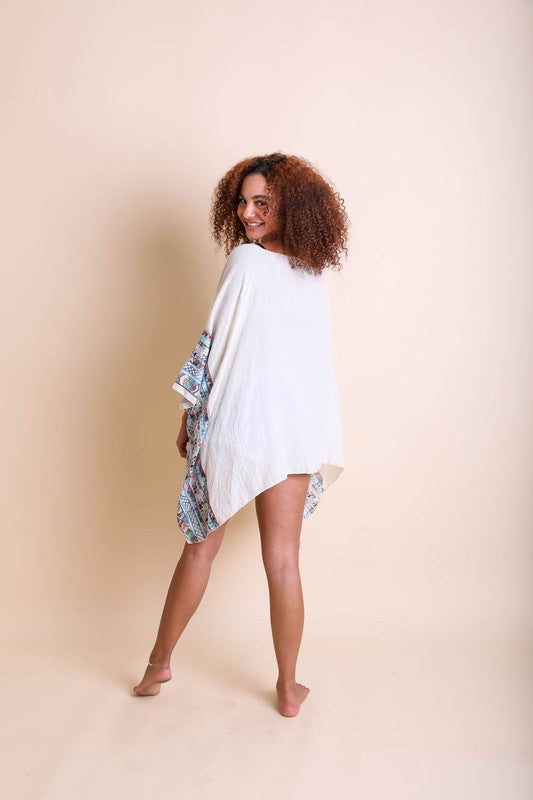 Geometric Embroidered Sleeve Kimono Poncho choice of colors