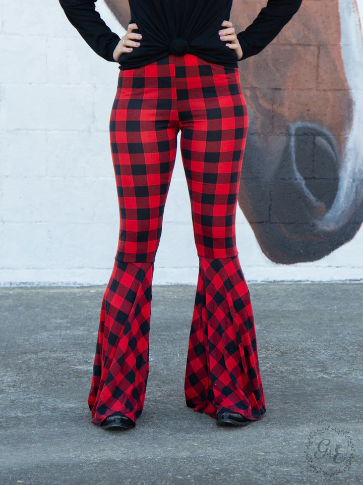 Buffalo Plaid Bell Bottom Flare Pants 33" inseam