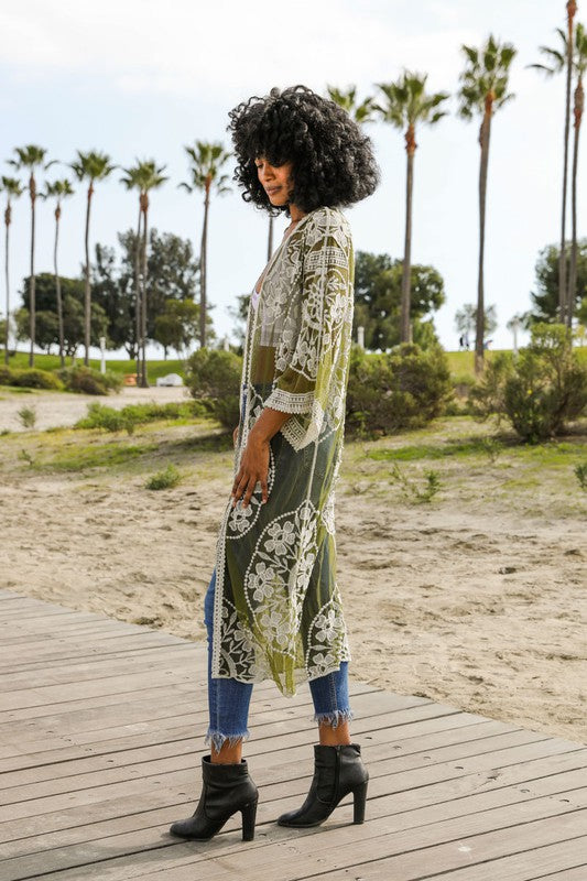 Contrast Mesh Cotton Lace Kimono choice of colors