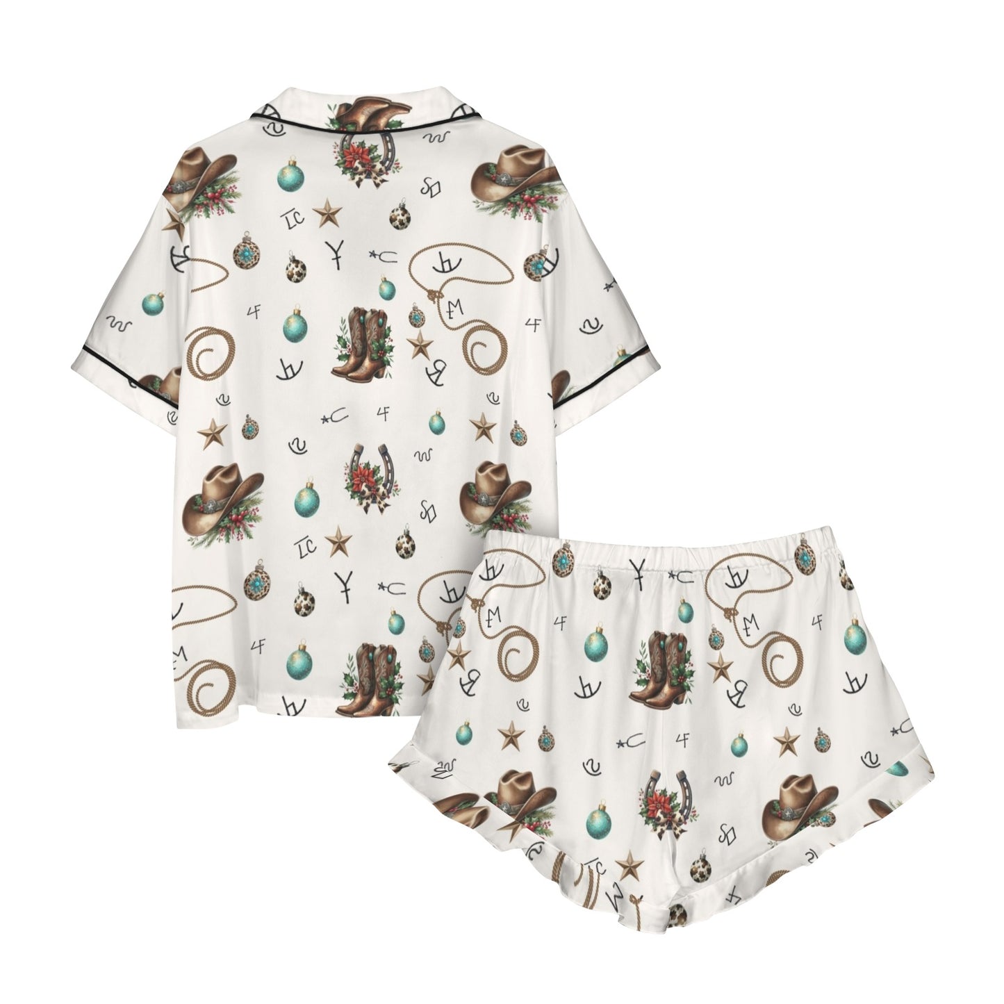 Boots and Brands Western Cowgirl Cowboy Satin Short Pajama Sets