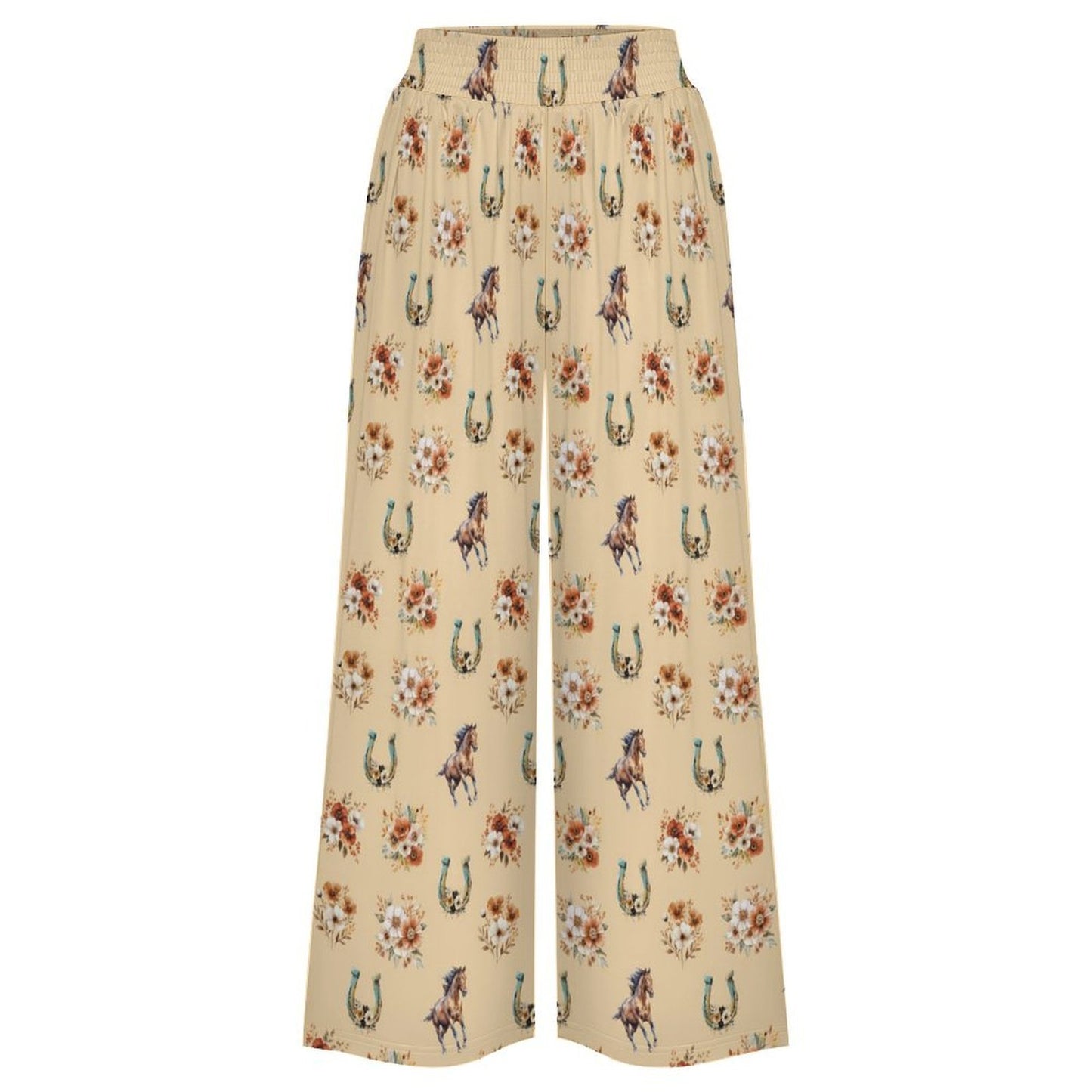 Baha Ranch Country Girl Floral Horse High Waisted Wide Leg Pants