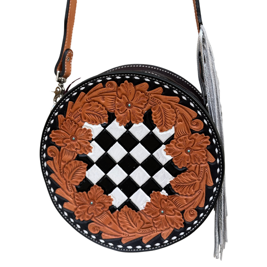 Alamo Saddlery 11" Canteen - Checkered w/ fringe strap