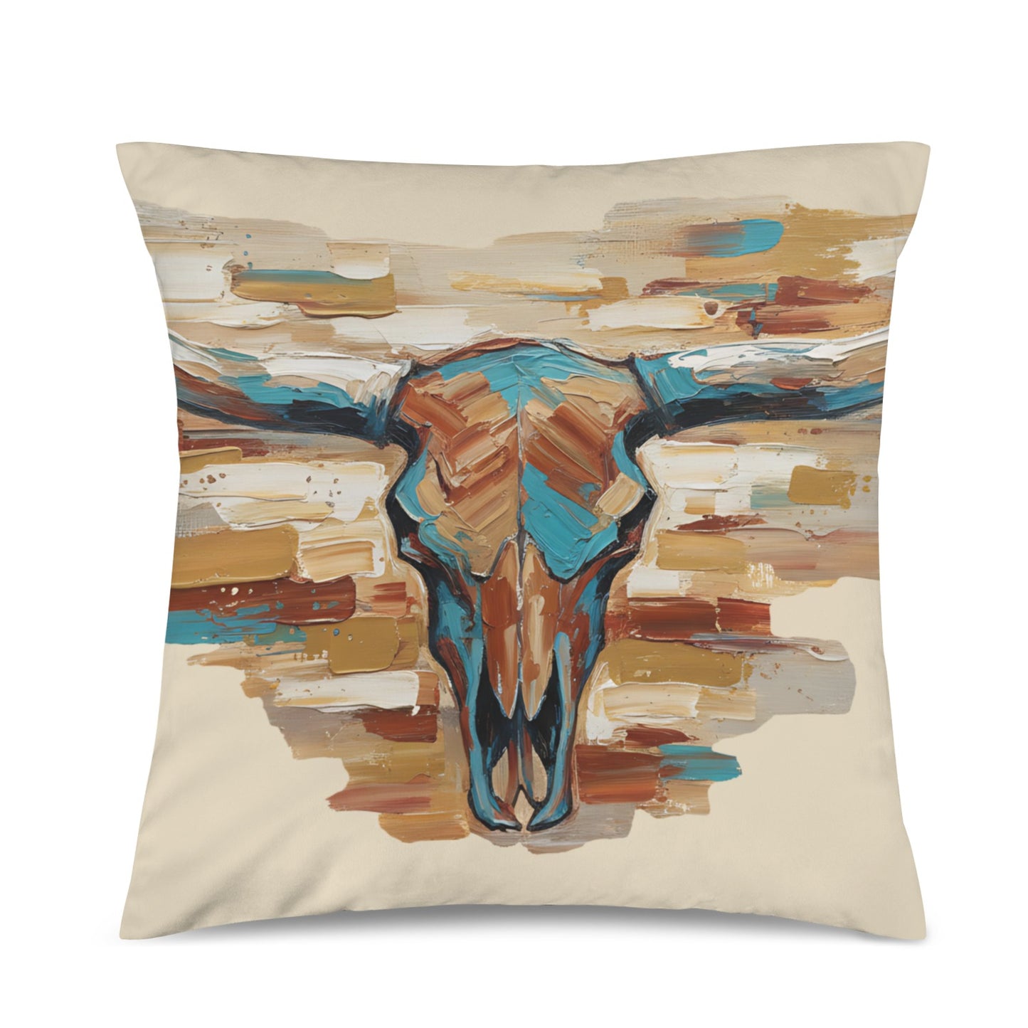 Baha Ranch Painted Tan Longhorn Velvety Soft Pillow Case Made in America