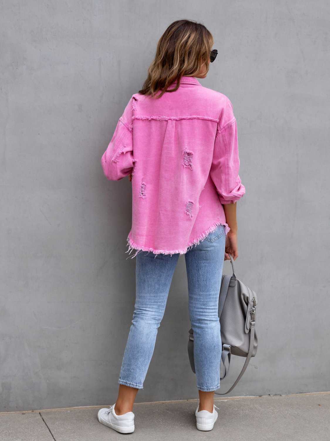 Distressed Drop Shoulder Denim Jacket choice of colors