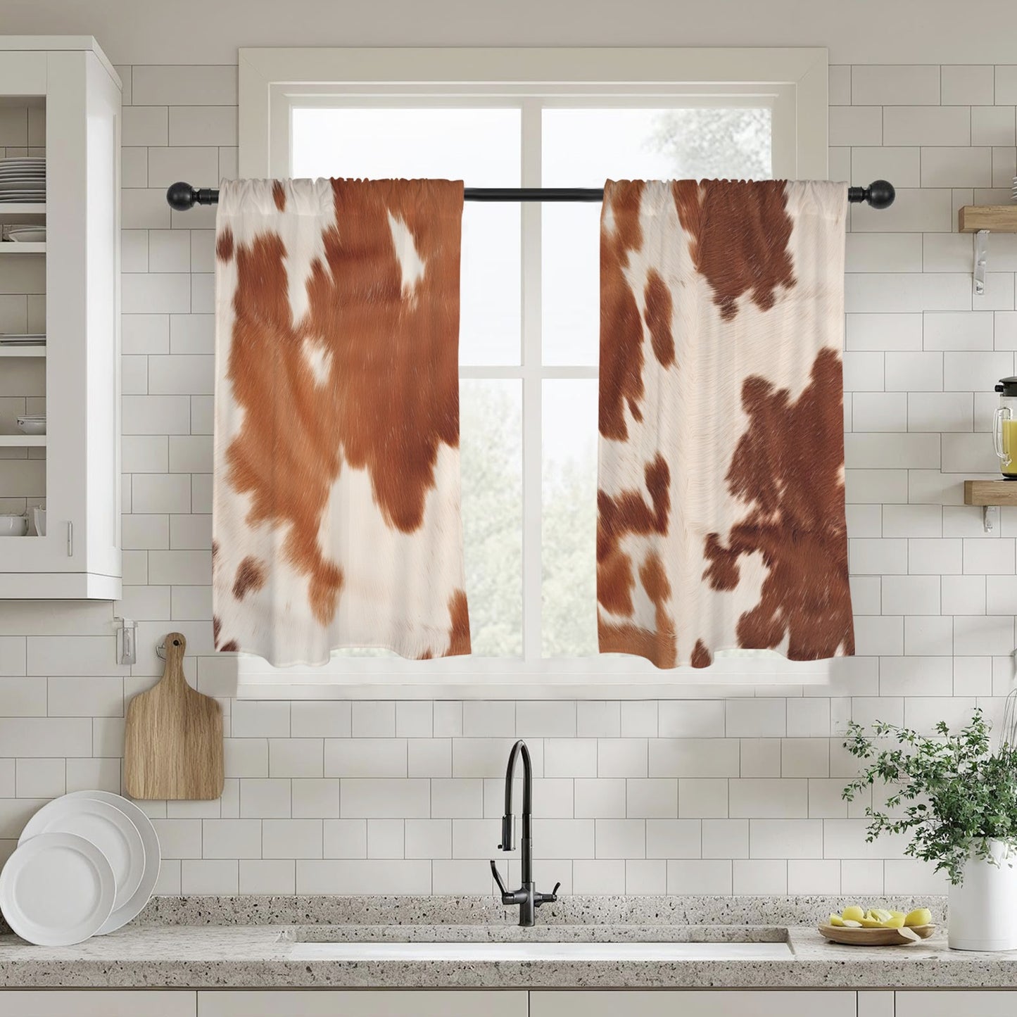 Cowhide Print Window Curtains 28"x40" (2-Piece) Made in America