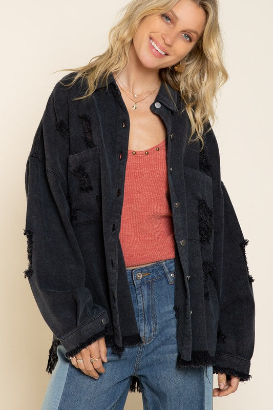 EARLY BLACK FRIDAY SALE POL Fringe Distressed Oversized Jacket choice of colors